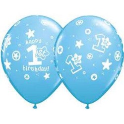 Balón 1. narodeniny Happy Birthday pastelový modrý, 30cm, 1ks
