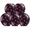 Balón čierny s ružovými bodkami, 30cm, 1ks