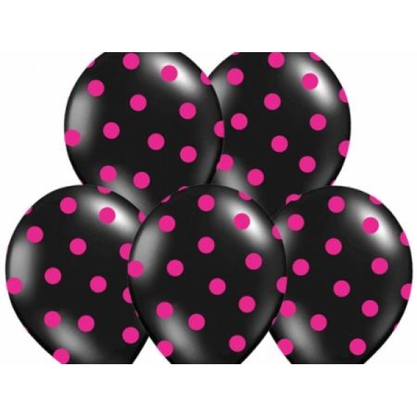 Balón čierny s ružovými bodkami, 30cm, 1ks