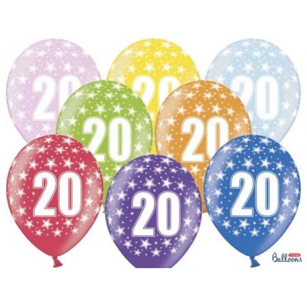 Balón číslo 20 metalický mix farieb, 30cm, 1ks