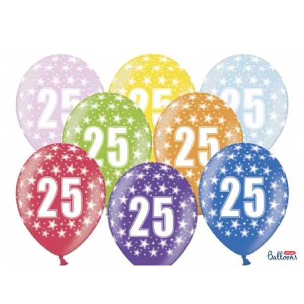 Balón číslo 25 metalický mix farieb, 35cm, 1ks