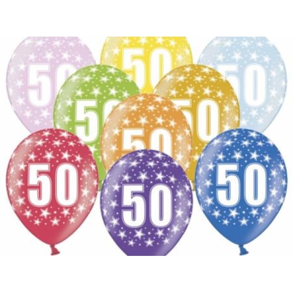 Balón číslo 50 metalický mix farieb, 35cm, 1ks