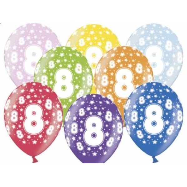 Balón číslo 8 metalický mix farieb, 35cm, 1ks