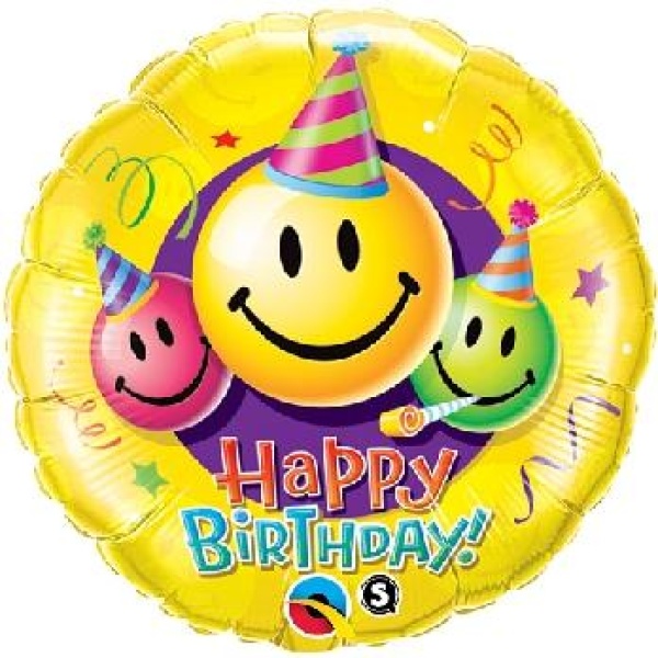 Balón fóliový Happy Birthday Smajlík, 45cm