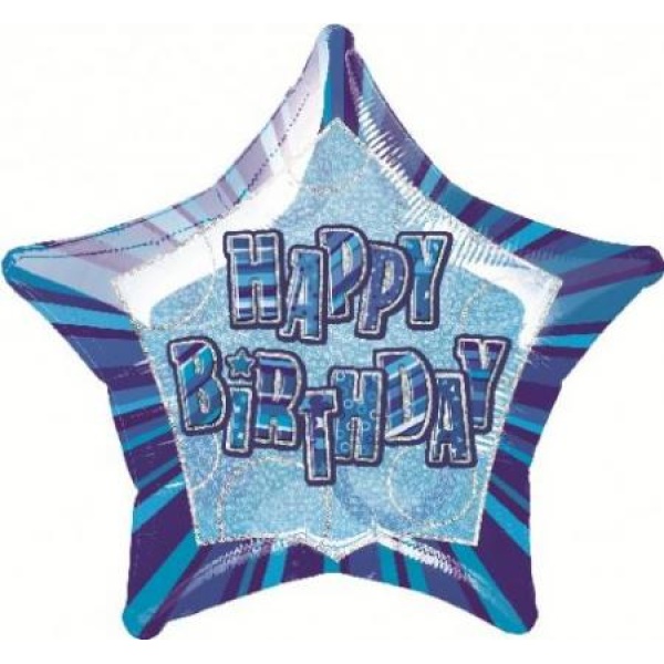 Balón fóliový hviezda Happy Birthday modrá, 45cm