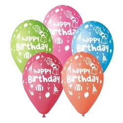 Balón Happy Birthday Párty, mix farieb, 30cm, 5ks