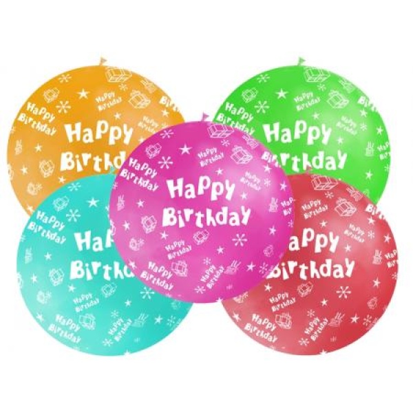 Balón veľký rôzne farby Happy Birthday, 100cm