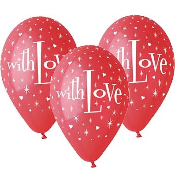 Balón WITH LOVE červený, 35cm, 5ks