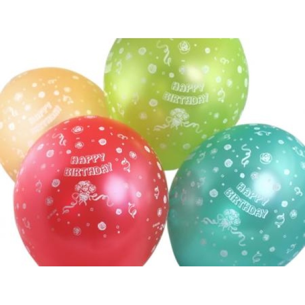Balóny metalické Happy Birthday, mix farieb, 35cm, 1ks