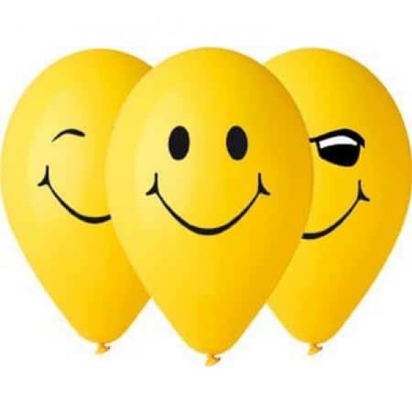 Balóny Smajlík žlté, 3 druhy, 30cm, 5ks