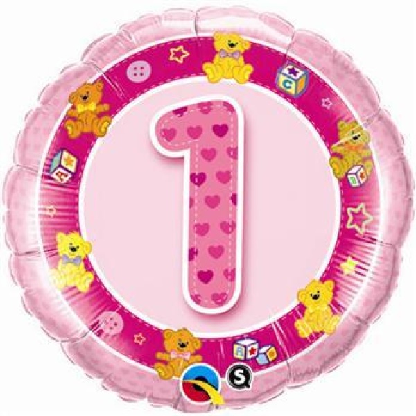 Fóliový balón 1. narodeniny ružový, 45cm