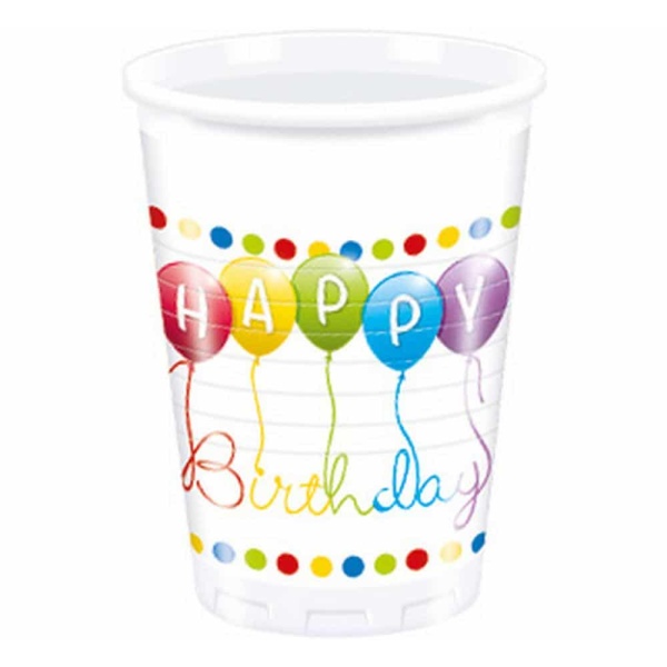 Plastové poháre Happy Birthday, 8ks
