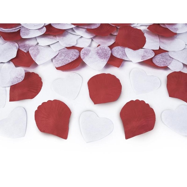 Vystreľovacie konfety lupene bielo - červené, 50cm
