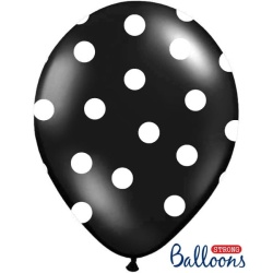 Balón čierny s bielymi bodkami, 30cm, 1ks