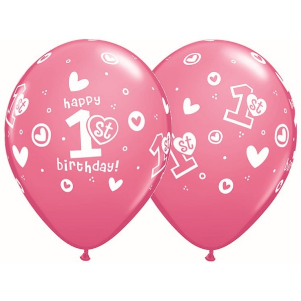 Balón s potlačou číslo 1 Happy Birthday ružový, 30cm, 1ks