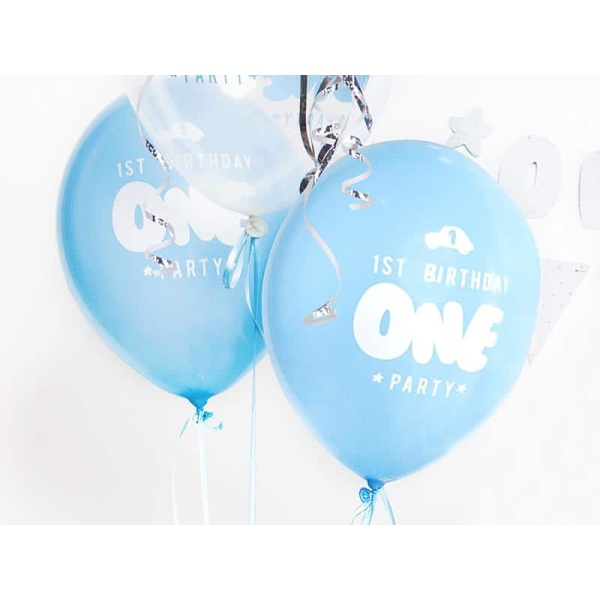 Balóny 1. narodeniny, modré a priesvitné, 30cm, 1ks