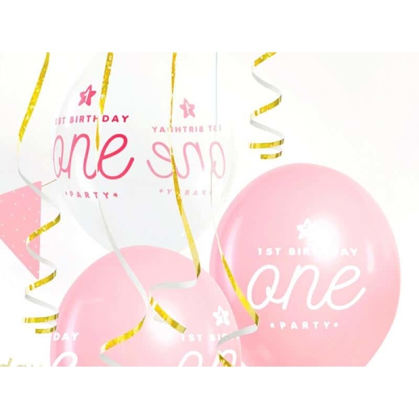 Balóny 1. narodeniny, ružové a priesvitné, 30cm, 1ks