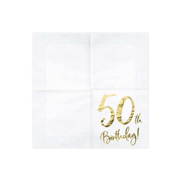 Servítky 50. narodeniny, biele, 33x33cm, 20ks