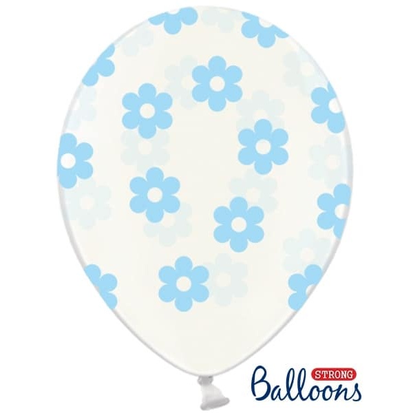 Balón Kvety modré, priehľadný, 30cm, 1ks