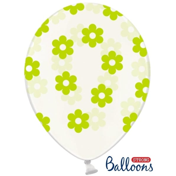Balón Kvety zelené, priehľadný, 30cm, 1ks