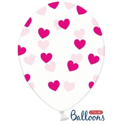 Balón Srdiečka ružový, priehľadný, 30cm, 1ks
