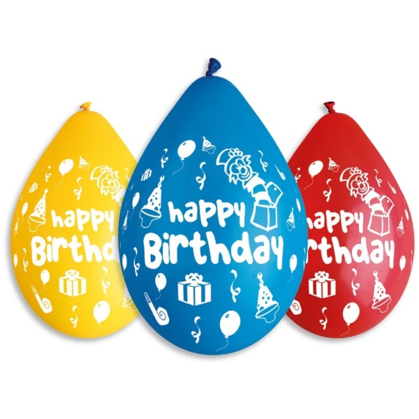 Balón Happy Birthday Párty mix farieb, vysiace, 30cm 5ks
