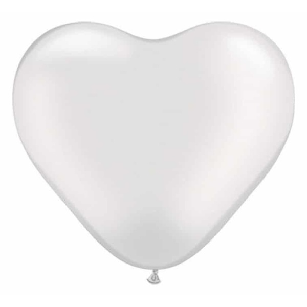 Balón srdce metalický perleťový biely, 15cm, 1ks