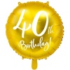 Fóliový balón 40. narodeniny zlatý, 45cm