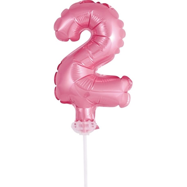 Fóliový balón na tortu číslo 2 ružový, 13cm