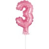 Fóliový balón na tortu číslo 3 ružový, 13cm