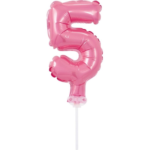 Fóliový balón na tortu číslo 5 ružový, 13cm