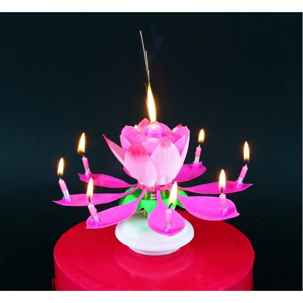 Sviečka hracia, kvet s fontánou, melódia Happy Birthday, ružová