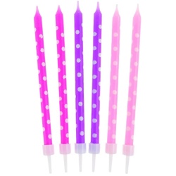 Sviečky na tortu bodkované, ružové a fialové, 10cm, 24ks