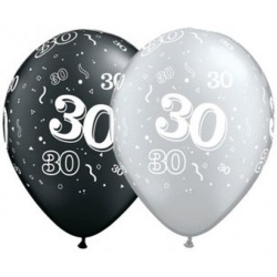 Balón číslo 30 strieborný alebo čierny, 28cm, 1ks