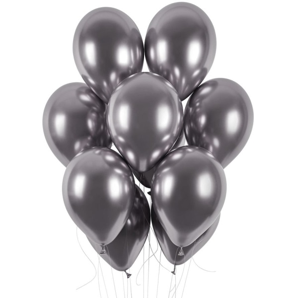 Balóny chrómové strieborné tmavé, 33cm, 1ks