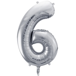 Fóliový balón číslo 6, strieborný, 86cm