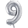 Fóliový balón číslo 9, strieborný, 86cm