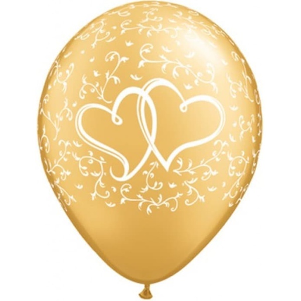 Balón dve srdcia zlatý metalický, 30cm, 1ks
