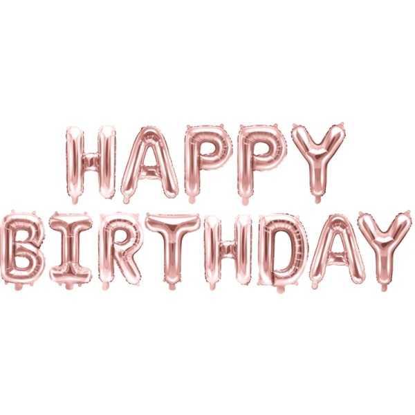 Fóliové balóny nápis Happy Birthday, ružovo zlatý, 340x35cm
