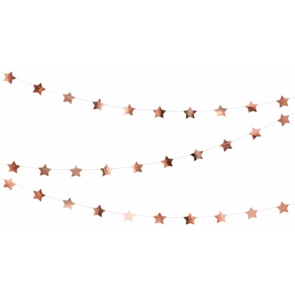 Girlanda ružovo zlaté lesklé hviezdičky, 360cm