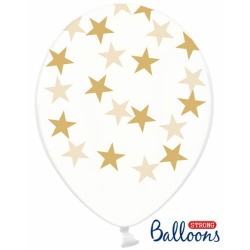 Balón Hviezdy zlaté, priehľadný, 30cm, 1ks