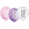 Balóny 18. narodeniny, biely, ružový, fialový, 30cm, 6ks