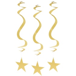 Špirálová dekorácia zlaté trblietavé hviezdy, 3ks