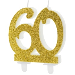 Sviečka 60. narodeniny zlatá trblietavá, 75mm