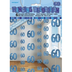 Reťazová dekorácia 60. narodeniny modrá, 1,5m, 6ks