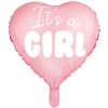Fóliový balón srdce s nápisom It's a girl, bledo ružové, 45cm