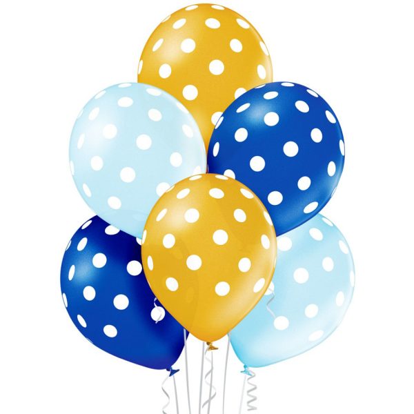 Balónový set bodkovaný modro zlatý, 30cm, 6ks