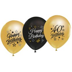 Balóny 40. narodeniny zlaté a čierne, 30cm, 5ks