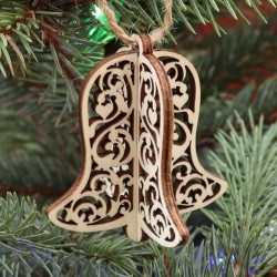 Drevená vianočná ozdoba na stromček 3D zvonček