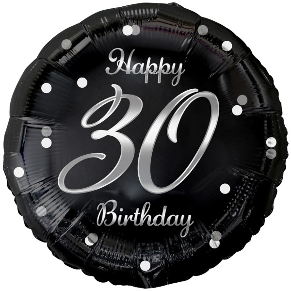 Fóliový balón 30 Happy Birthday čierno strieborný, 45cm